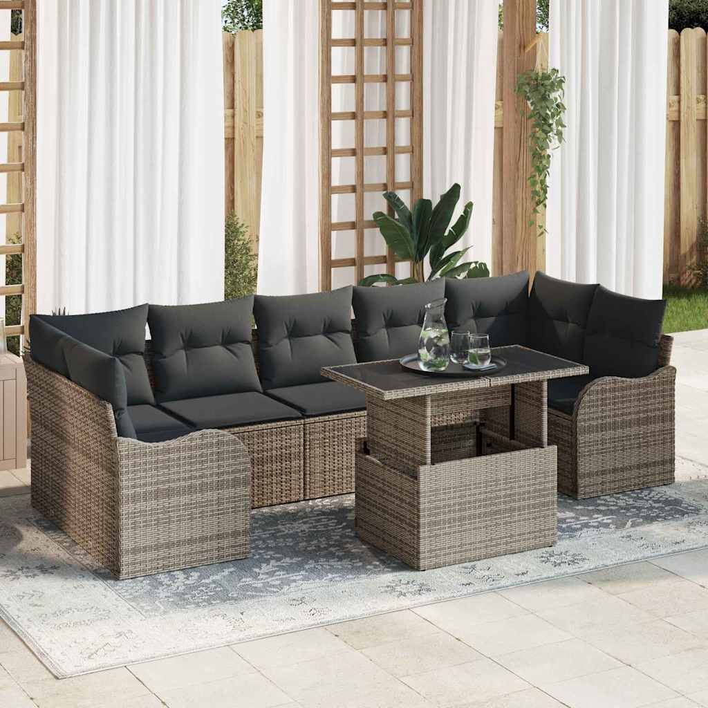 Garten-Sofa-Set mit Kissen 8 pcs Grau Poly Rattan