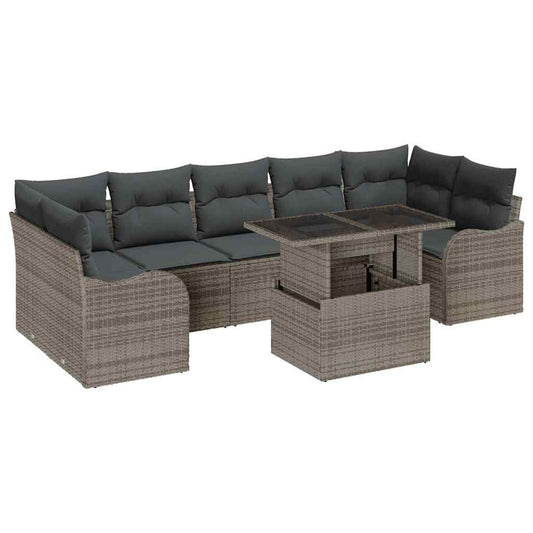 Garten-Sofa-Set mit Kissen 8 pcs Grau Poly Rattan