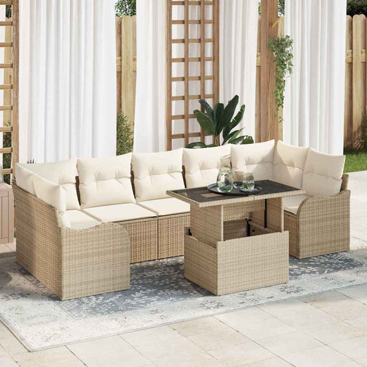 Gartensofa-set mit Kissen 8 pcs Beige Poly-Rattan
