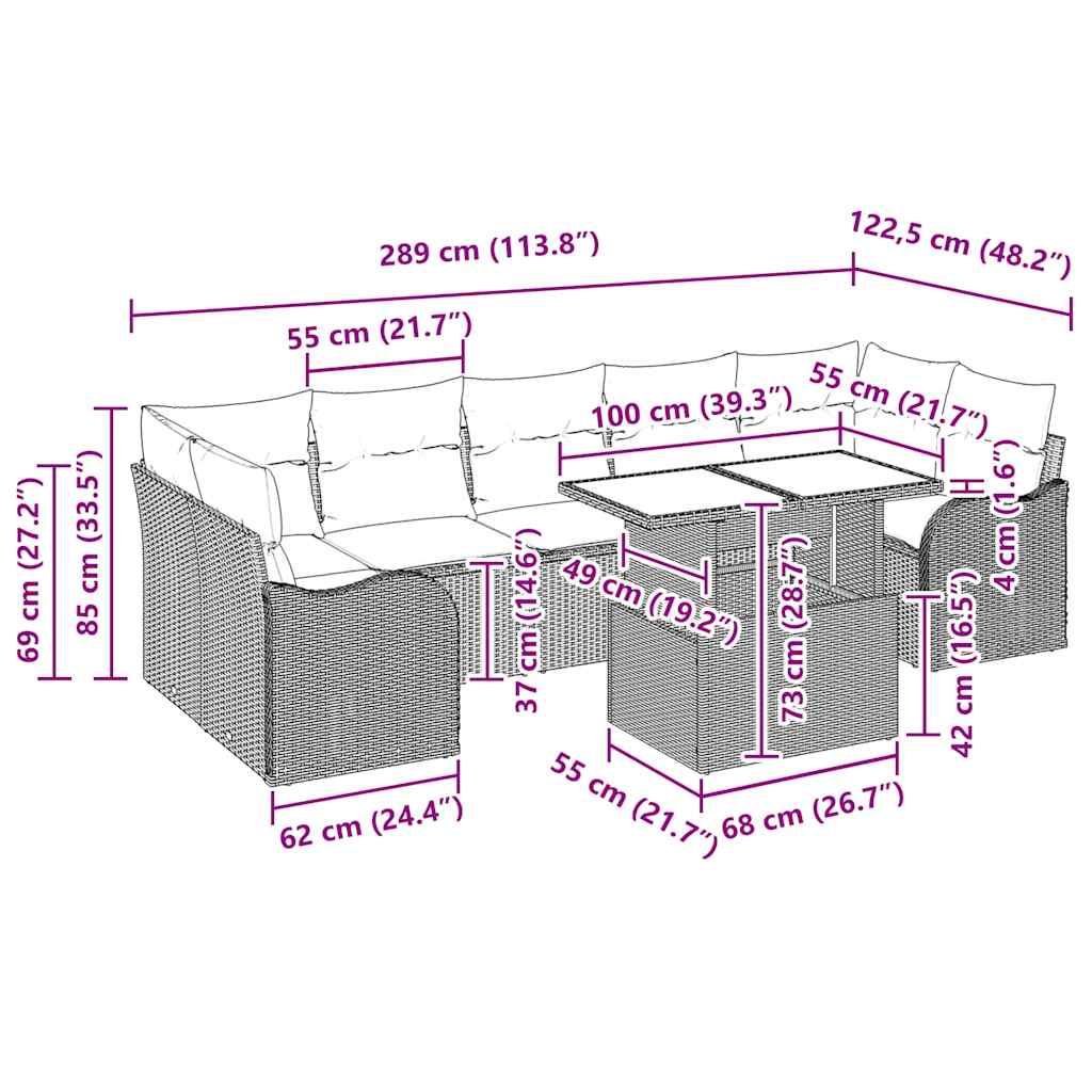 Garten-Sofa-Set mit Kissen 8 pcs Hellgrau Poly Rattan