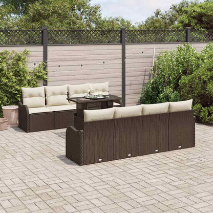 Garten-Sofa-Set mit Kissen 7 pcs Braun Poly Rattan