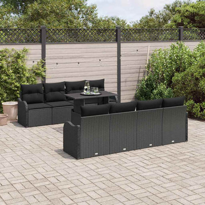 Garten-Sofa-Set mit Kissen 7 pcs Schwarz Poly Rattan