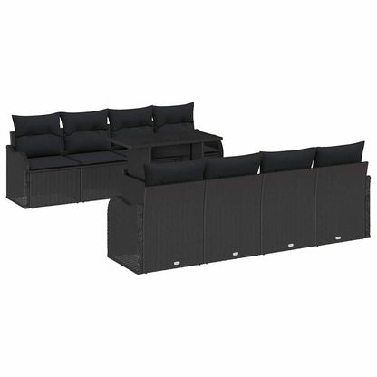 Garten-Sofa-Set mit Kissen 7 pcs Schwarz Poly Rattan