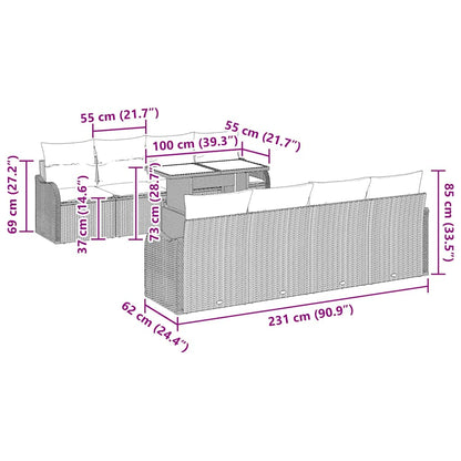 Garten-Sofa-Set mit Kissen 7 pcs Schwarz Poly Rattan