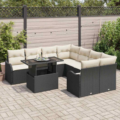 Garten-Sofa-Set mit Kissen 9 pcs Schwarz Poly Rattan