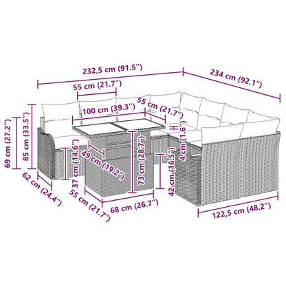 Garten-Sofa-Set mit Kissen 9 pcs Braun Poly Rattan