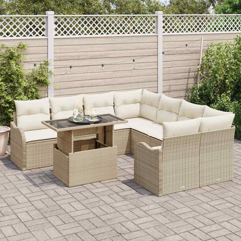Gartensofa-set mit Kissen 9 pcs Beige Poly-Rattan