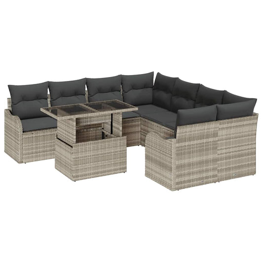 Garten-Sofa-Set mit Kissen 9 pcs Hellgrau Poly Rattan