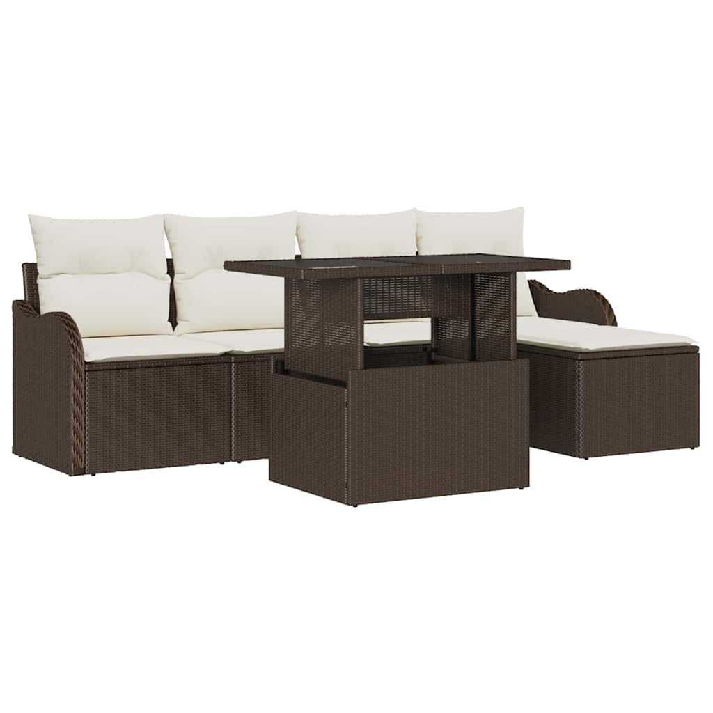 Garten-Sofa-Set mit Kissen 6 pcs Braun Poly Rattan