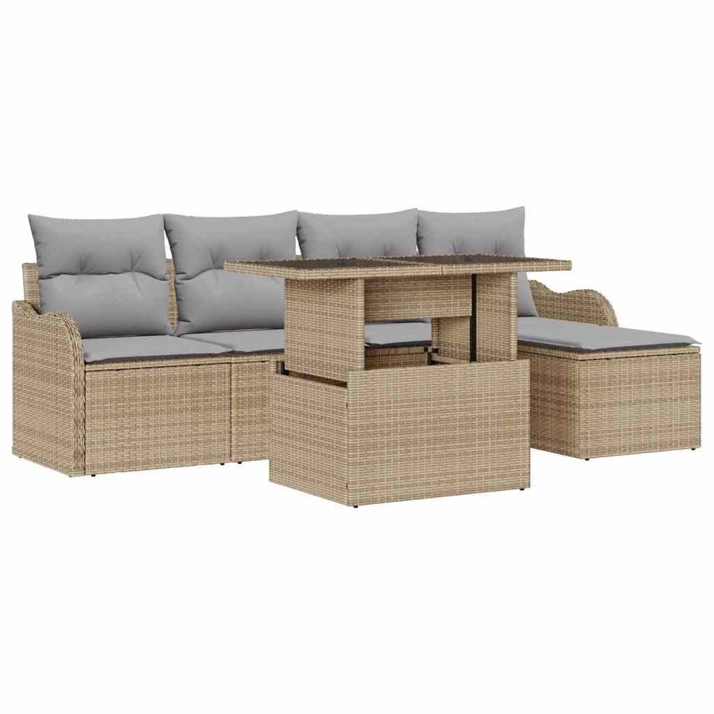 Garten-Sofa-Set mit Kissen 6 pcs Beige Poly Rattan