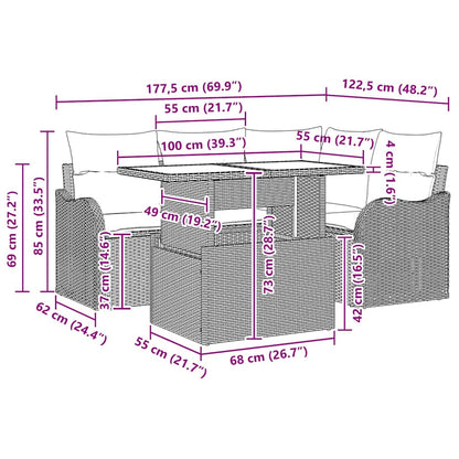 Garten-Sofa-Set mit Kissen 5 pcs Schwarz Poly Rattan