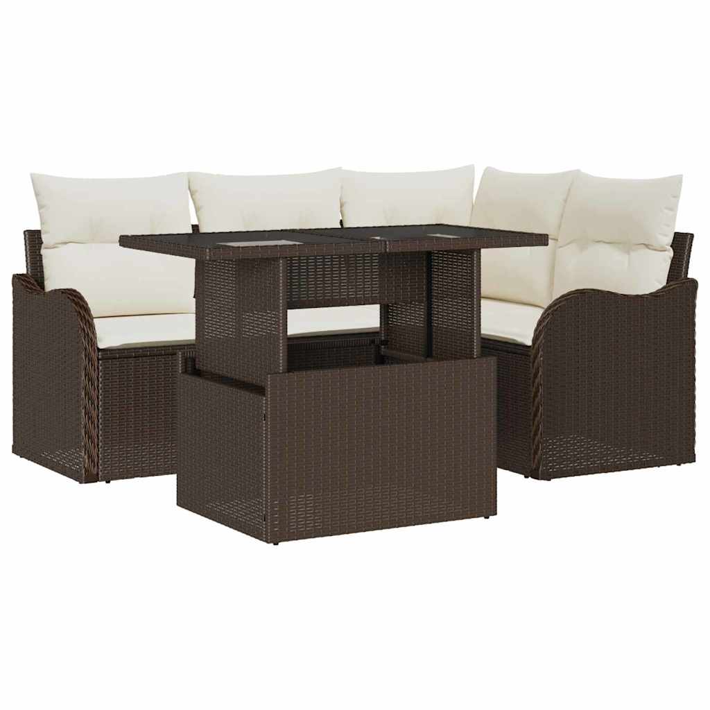 Garten-Sofa-Set mit Kissen 5 pcs Braun Poly Rattan