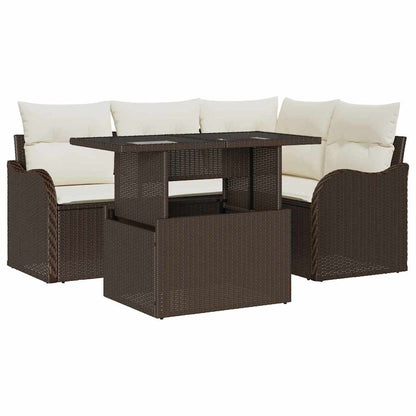 Garten-Sofa-Set mit Kissen 5 pcs Braun Poly Rattan