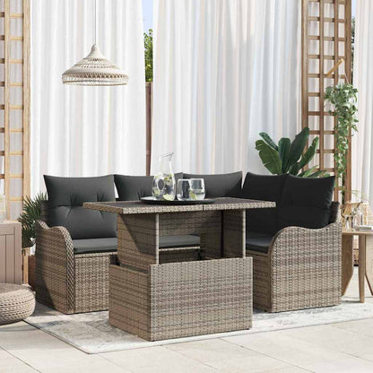 Garten-Sofa-Set mit Kissen 5 pcs Grau Poly Rattan