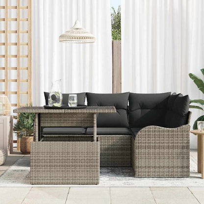 Garten-Sofa-Set mit Kissen 5 pcs Grau Poly Rattan