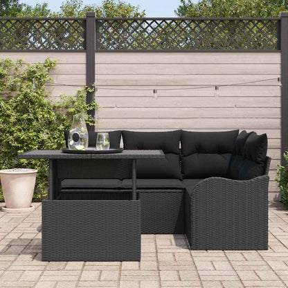 Garten-Sofa-Set mit Kissen 5 pcs Schwarz Poly Rattan