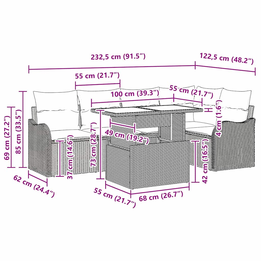 Garten-Sofa-Set mit Kissen 6 pcs Schwarz Poly Rattan
