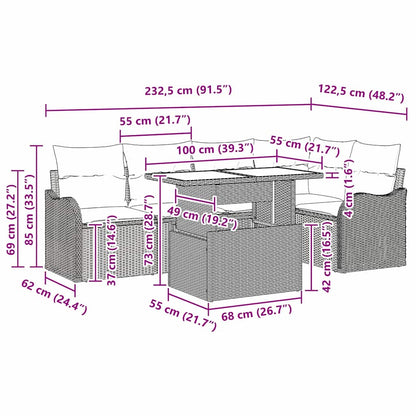 Garten-Sofa-Set mit Kissen 6 pcs Schwarz Poly Rattan