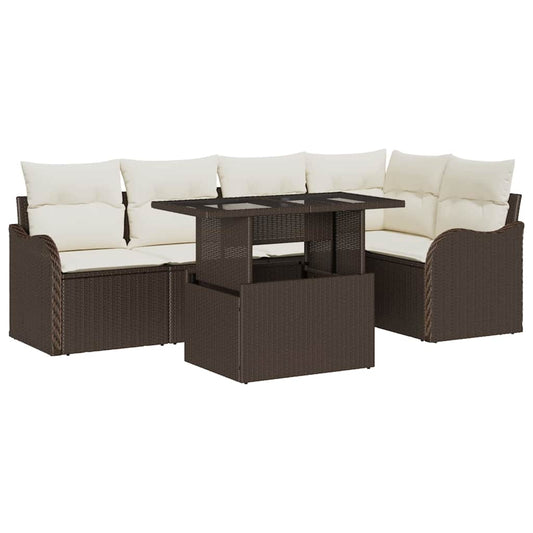 Garten-Sofa-Set mit Kissen 6 pcs Braun Poly Rattan