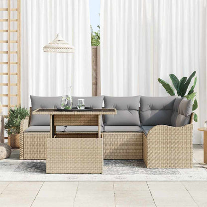 Garten-Sofa-Set mit Kissen 6 pcs Beige Poly Rattan
