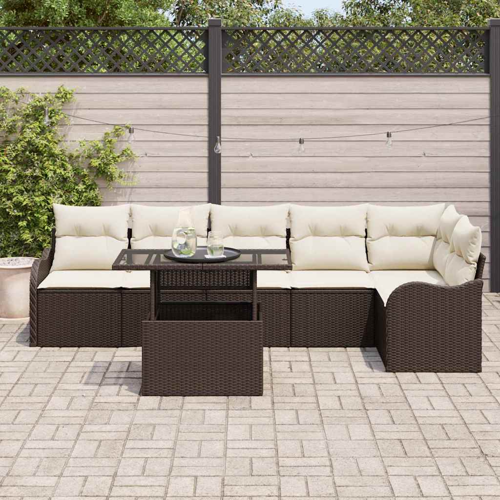 Garten-Sofa-Set mit Kissen 7 pcs Braun Poly Rattan