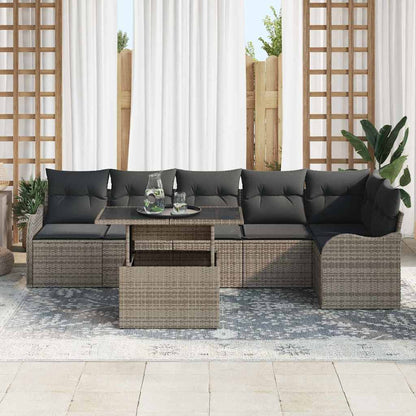 Garten-Sofa-Set mit Kissen 7 pcs Grau Poly Rattan