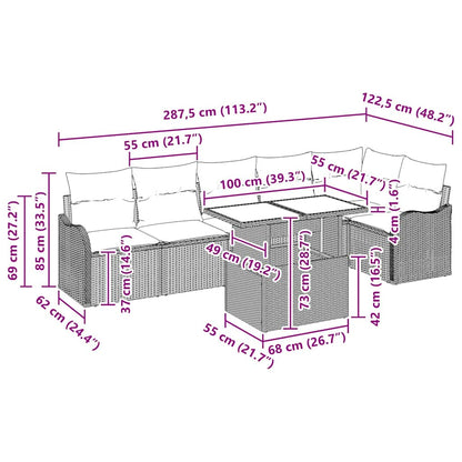 Garten-Sofa-Set mit Kissen 7 pcs Grau Poly Rattan