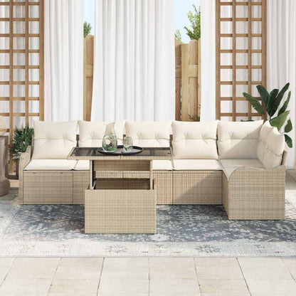 Sofa Set mit Kissen 7 pcs Beige Poly Rattan