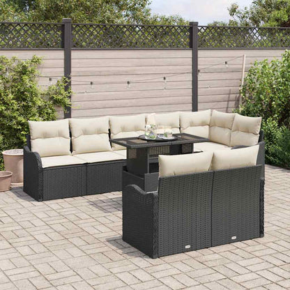 Garten-Sofa-Set mit Kissen 9 pcs Schwarz Poly Rattan