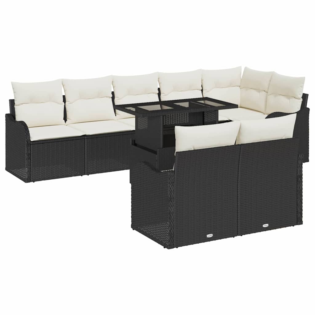 Garten-Sofa-Set mit Kissen 9 pcs Schwarz Poly Rattan