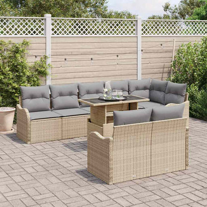 Garten-Sofa-Set mit Kissen 9 pcs Beige Poly Rattan
