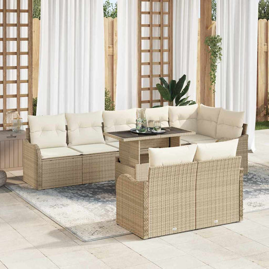 Lounge-Set mit Kissen 9 pcs Beige Poly Rattan