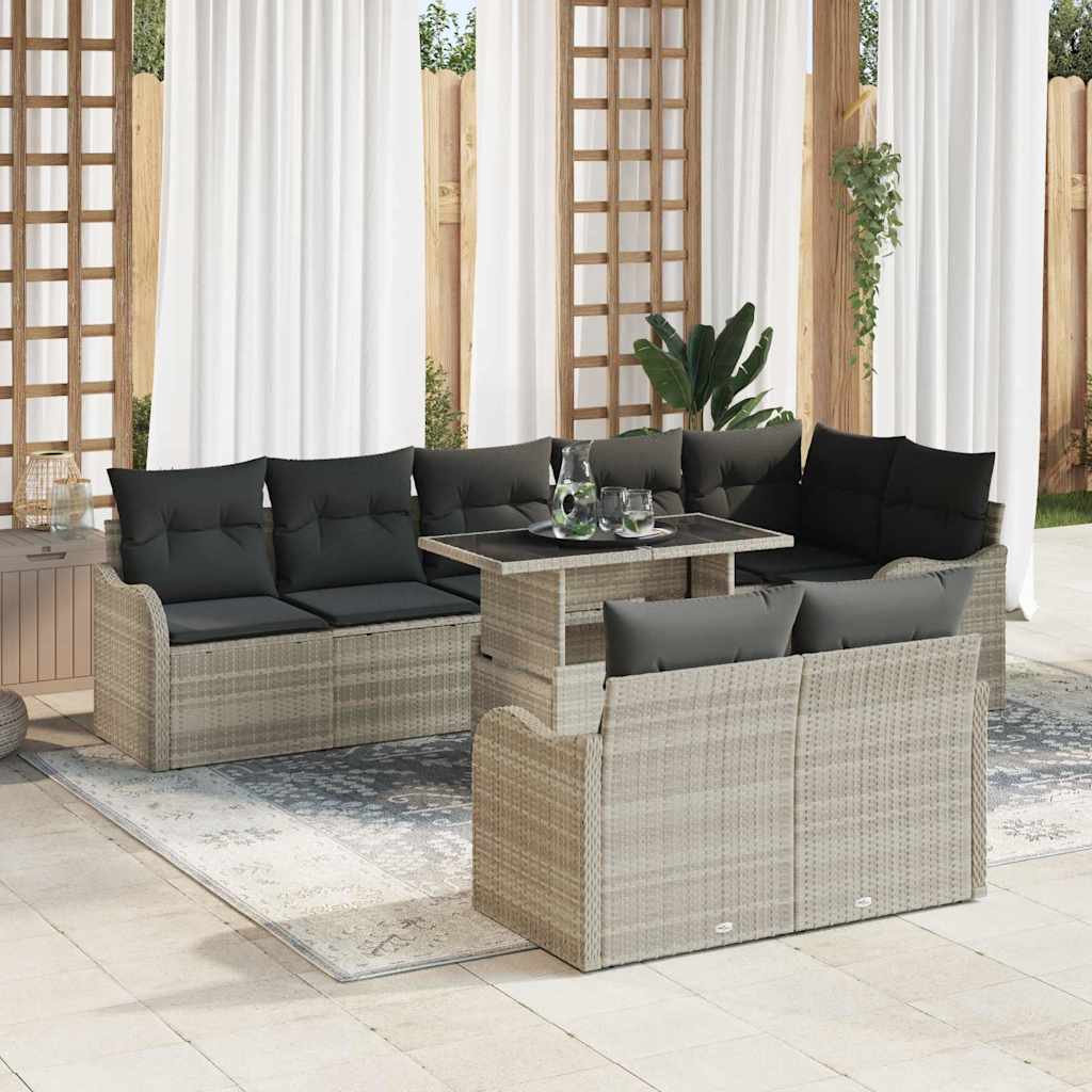 Garten-Sofa-Set mit Kissen 9 pcs Hellgrau Poly Rattan