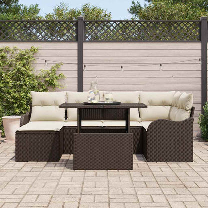 Garten-Sofa-Set mit Kissen 7 pcs Braun Poly Rattan