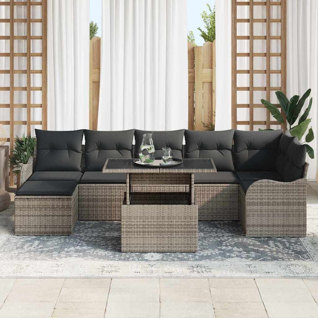 Garten-Sofa-Set mit Kissen 8 pcs Grau Poly Rattan