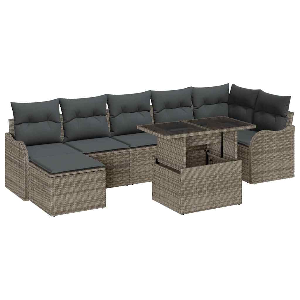 Garten-Sofa-Set mit Kissen 8 pcs Grau Poly Rattan
