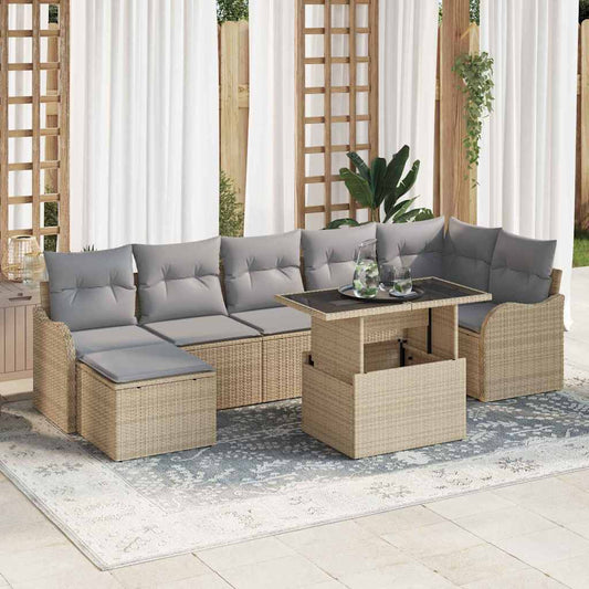 Garten-Sofa-Set mit Kissen 8 pcs Beige Poly Rattan