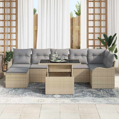 Garten-Sofa-Set mit Kissen 8 pcs Beige Poly Rattan