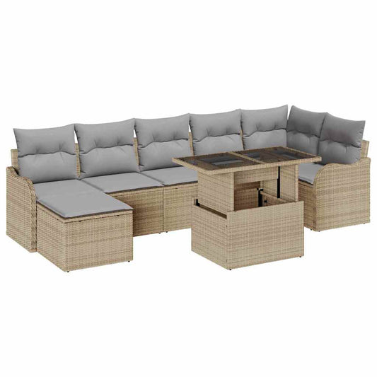 Garten-Sofa-Set mit Kissen 8 pcs Beige Poly Rattan