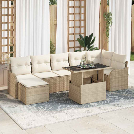 Garten-Sofa-Set mit Kissen 8 pcs Beige Poly Rattan