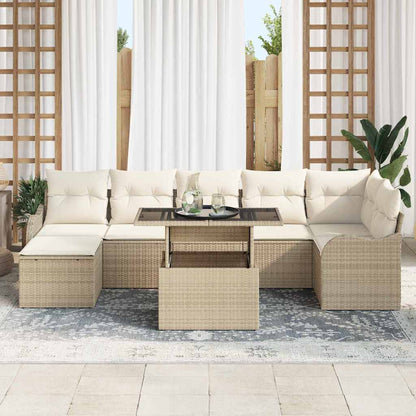 Garten-Sofa-Set mit Kissen 8 pcs Beige Poly Rattan