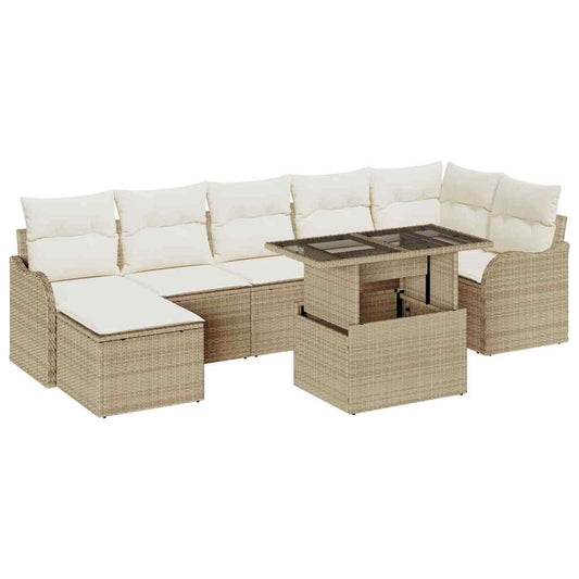 Garten-Sofa-Set mit Kissen 8 pcs Beige Poly Rattan