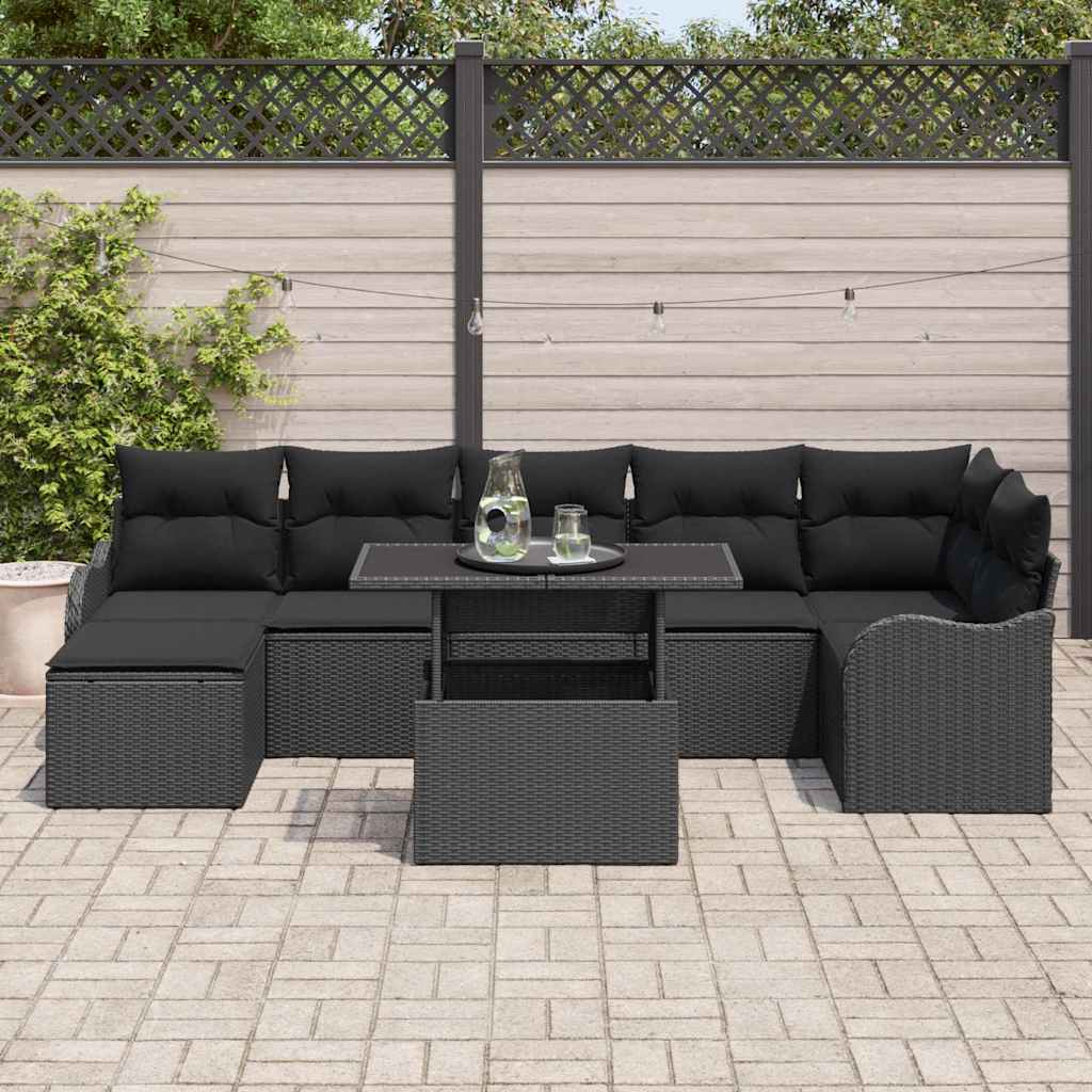 Garten-Sofa-Set mit Kissen 8 pcs Schwarz Poly Rattan