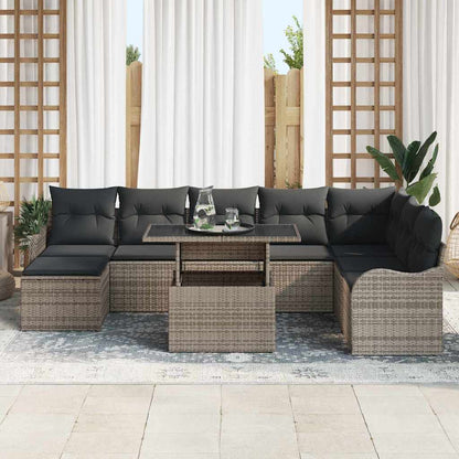 Garten-Sofa-Set mit Kissen 9 pcs Grau Poly Rattan
