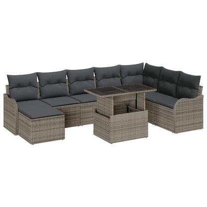 Garten-Sofa-Set mit Kissen 9 pcs Grau Poly Rattan