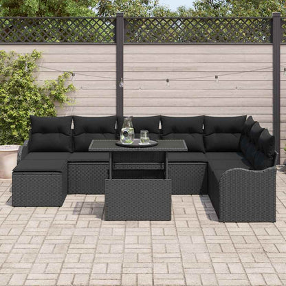 Garten-Sofa-Set mit Kissen 9 pcs Schwarz Poly Rattan