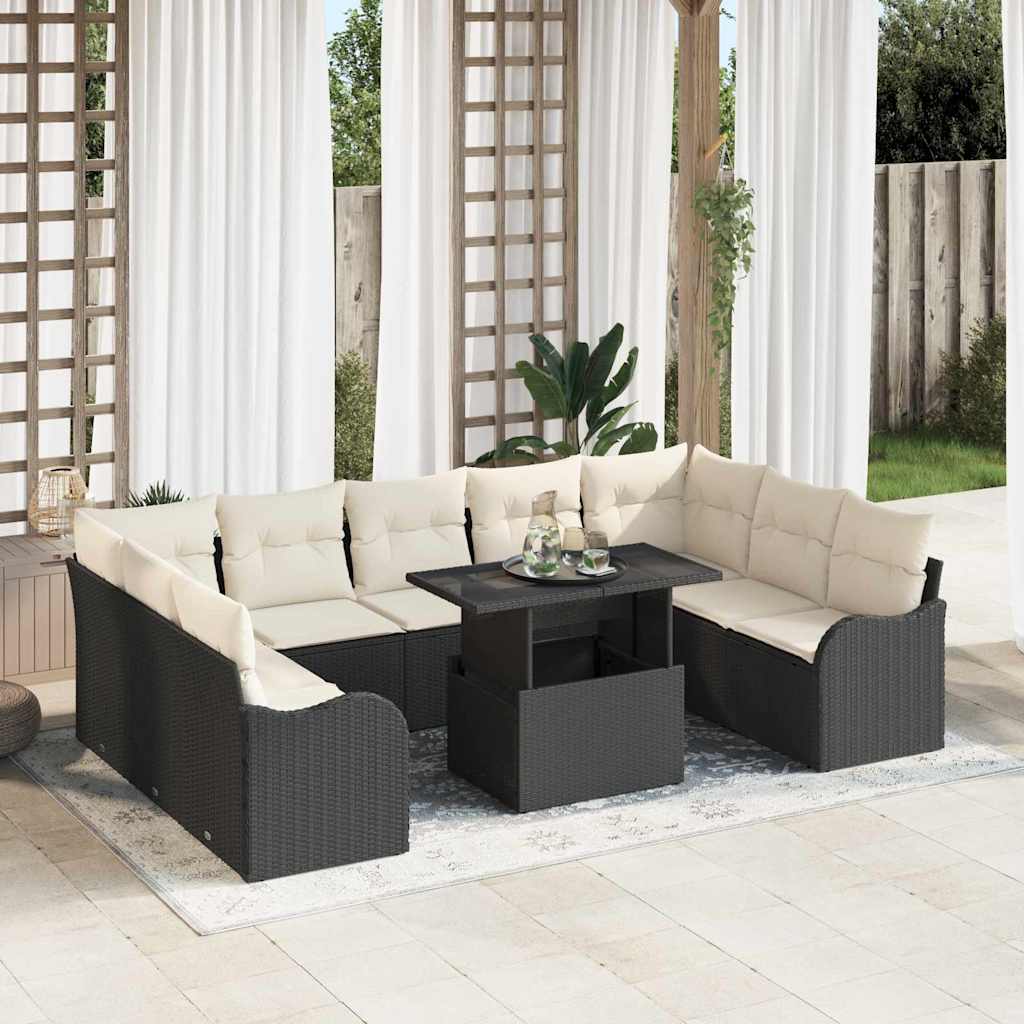 Garten-Sofa-Set mit Kissen 10 pcs Schwarz Poly Rattan
