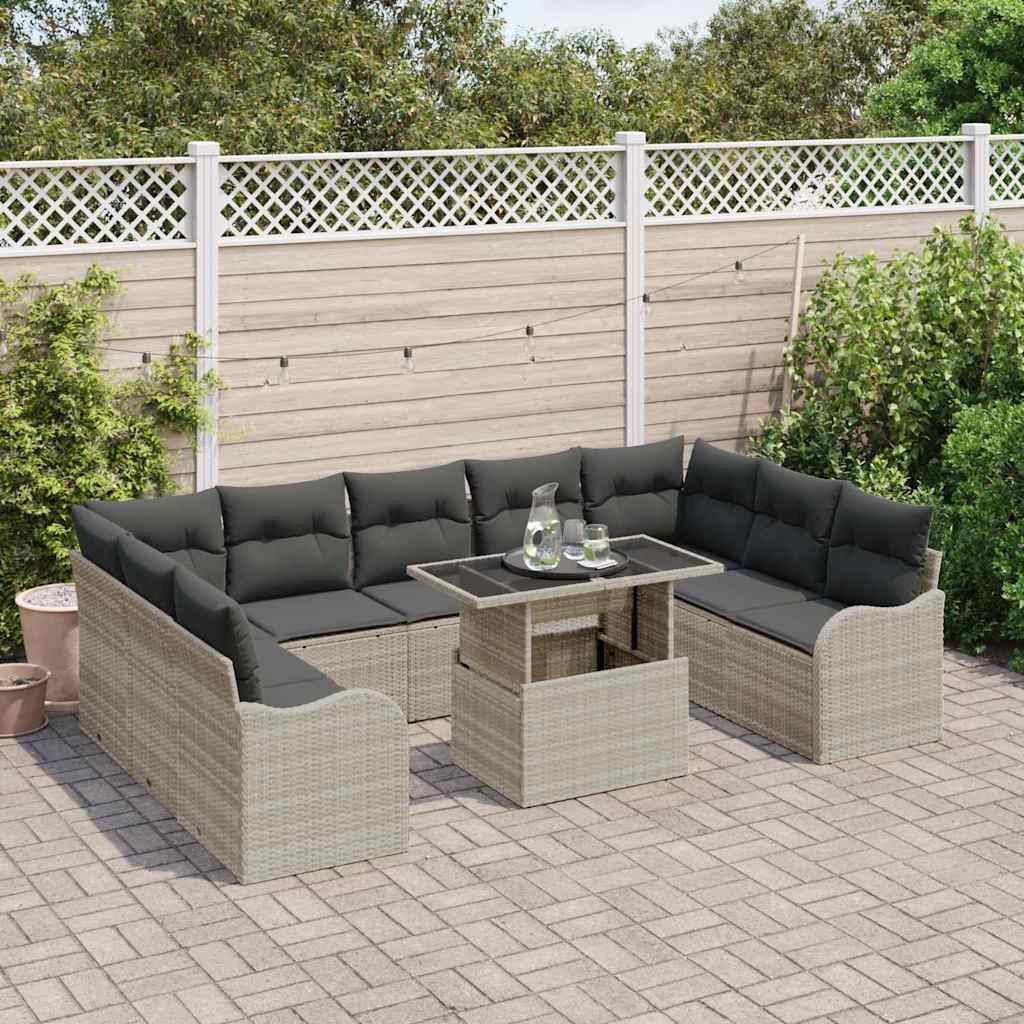 Garten-Sofa-Set mit Kissen 10 pcs Hellgrau Poly Rattan