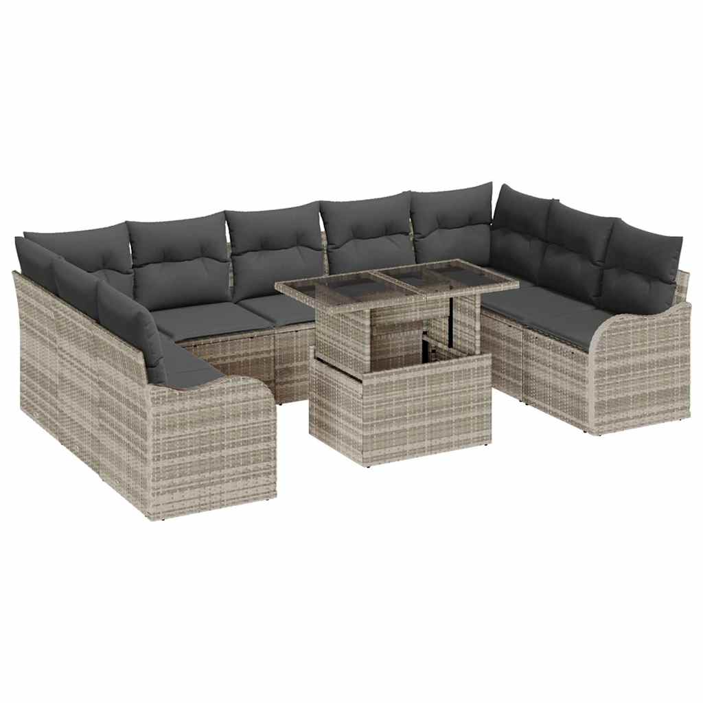 Garten-Sofa-Set mit Kissen 10 pcs Hellgrau Poly Rattan