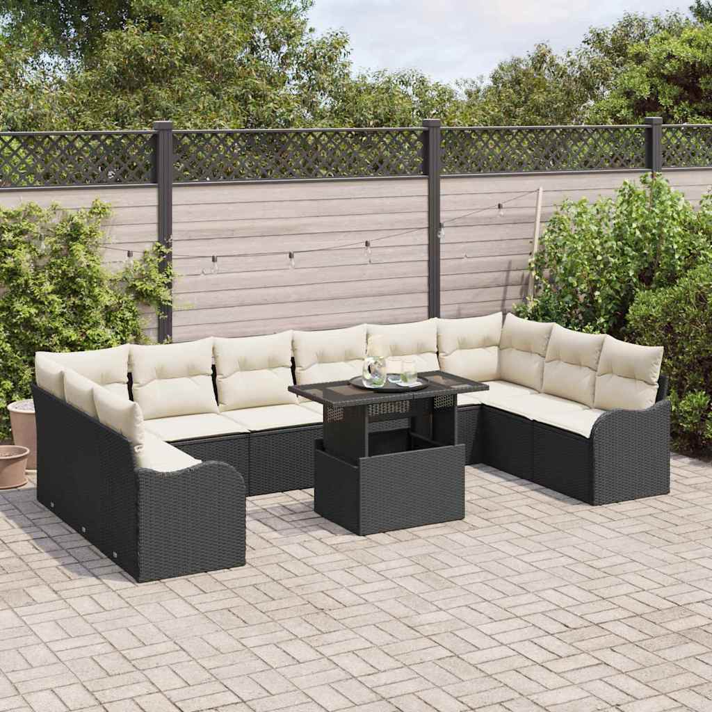 Garten-Sofa-Set mit Kissen 11 pcs Schwarz Poly Rattan
